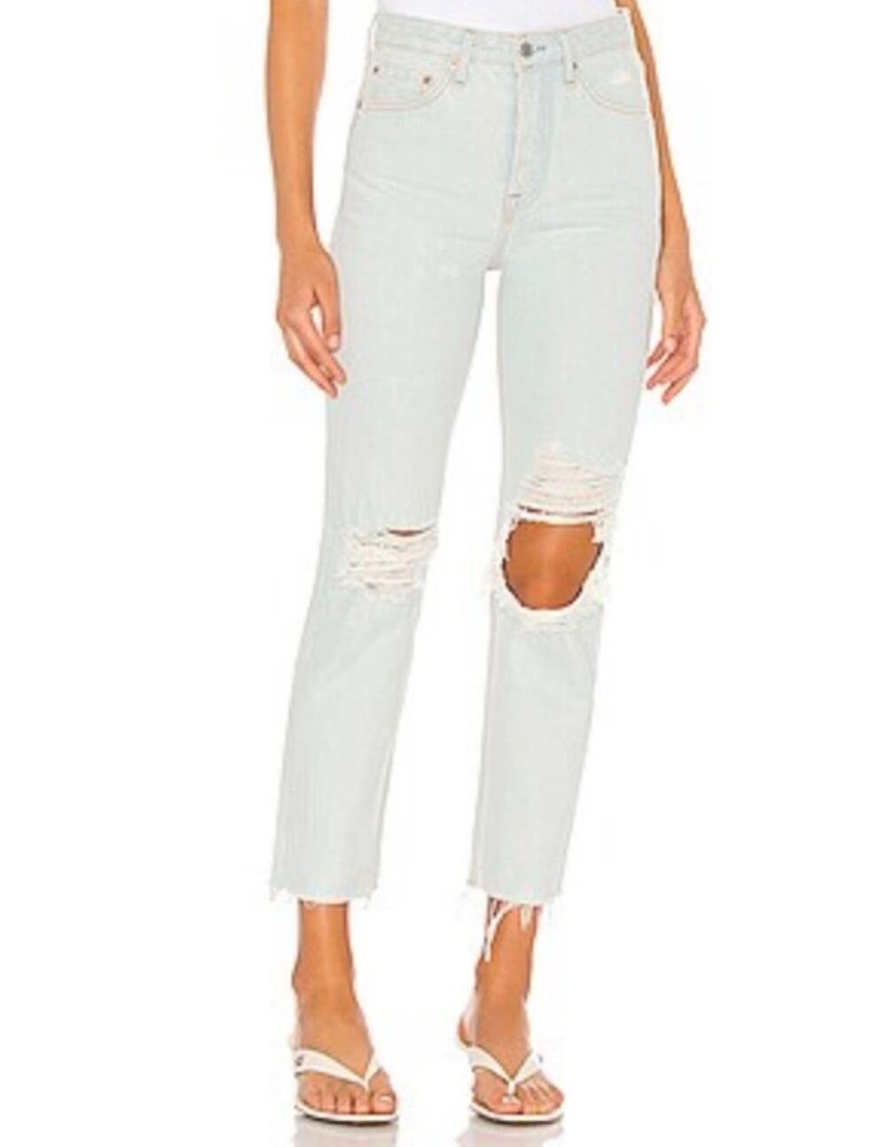 GRLFRND Button Fly Super High Rise Straight Leg Mica Crop Jeans In Romeo Size 27